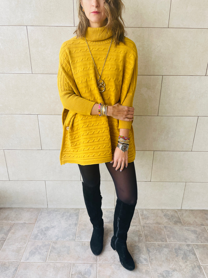 Mustard Cable Knit Poncho