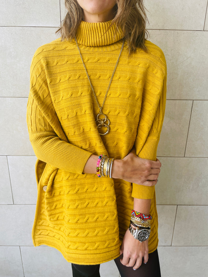 Mustard Cable Knit Poncho