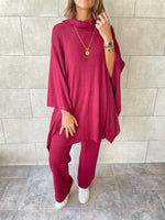 Burgundy Poncho Set