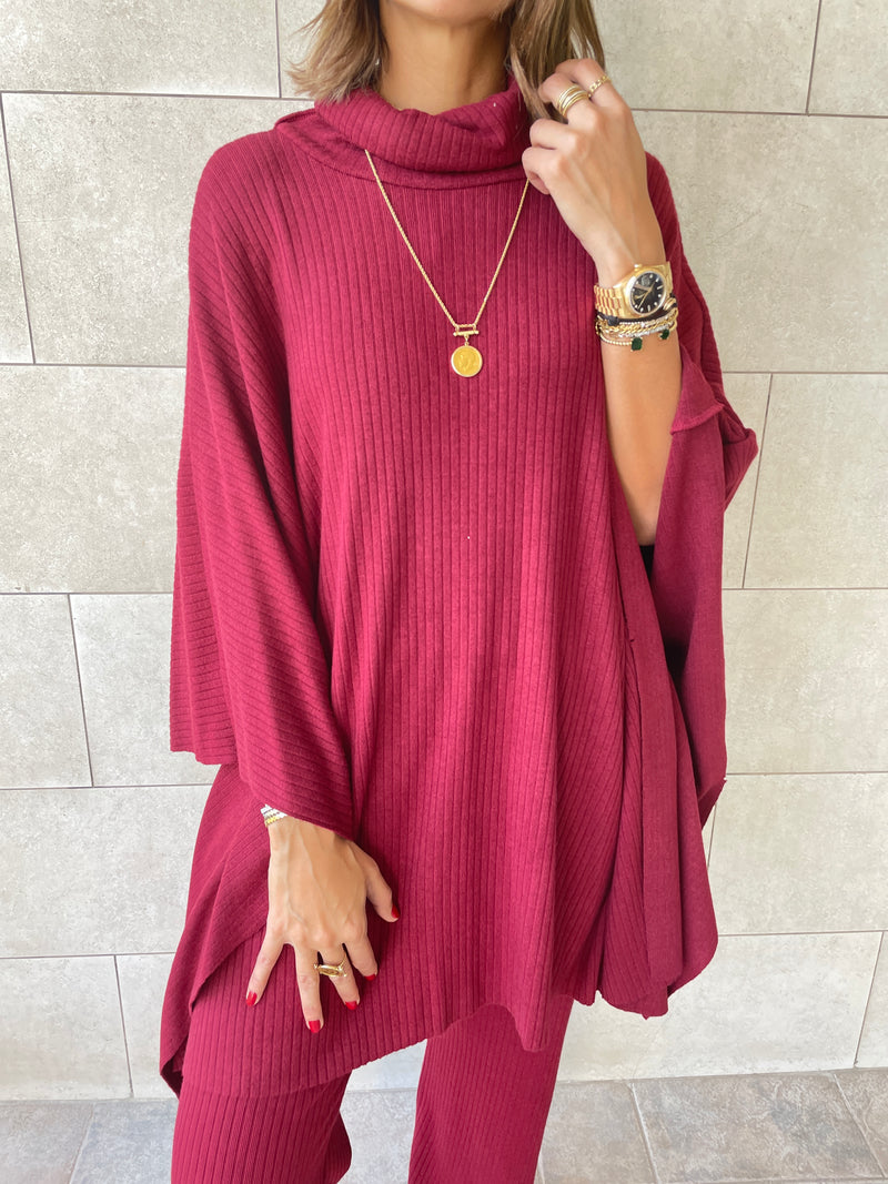 Burgundy Poncho Set