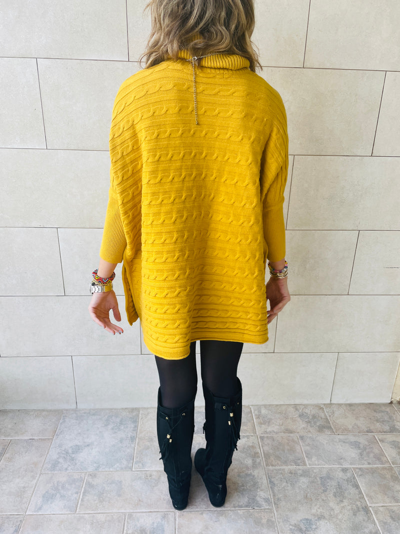 Mustard Cable Knit Poncho