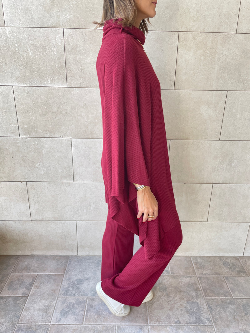Burgundy Poncho Set