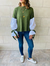 Olive Combined Shirt Sleeve Sweater