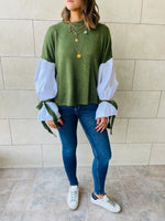 Olive Combined Shirt Sleeve Sweater