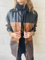 Camel Colour Block Leather Shirt