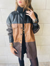 Camel Colour Block Leather Shirt