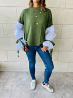 Olive Combined Shirt Sleeve Sweater