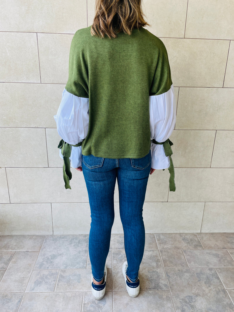 Olive Combined Shirt Sleeve Sweater