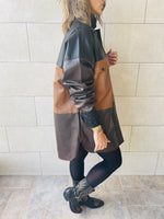 Camel Colour Block Leather Shirt