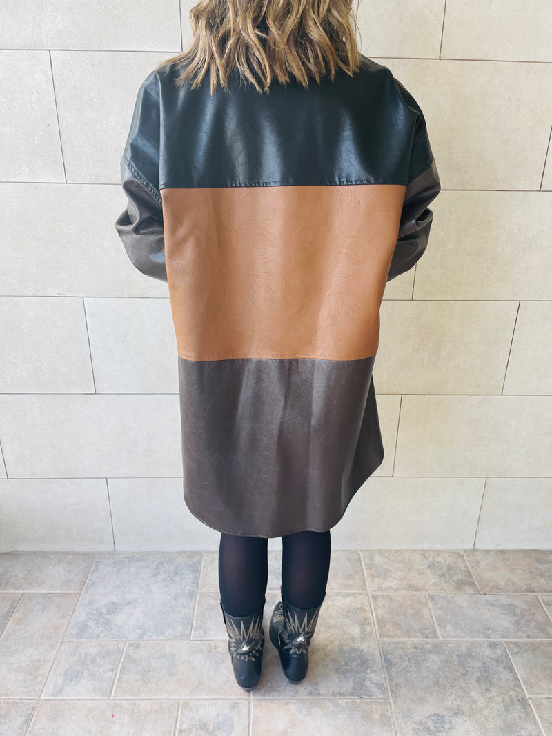 Camel Colour Block Leather Shirt