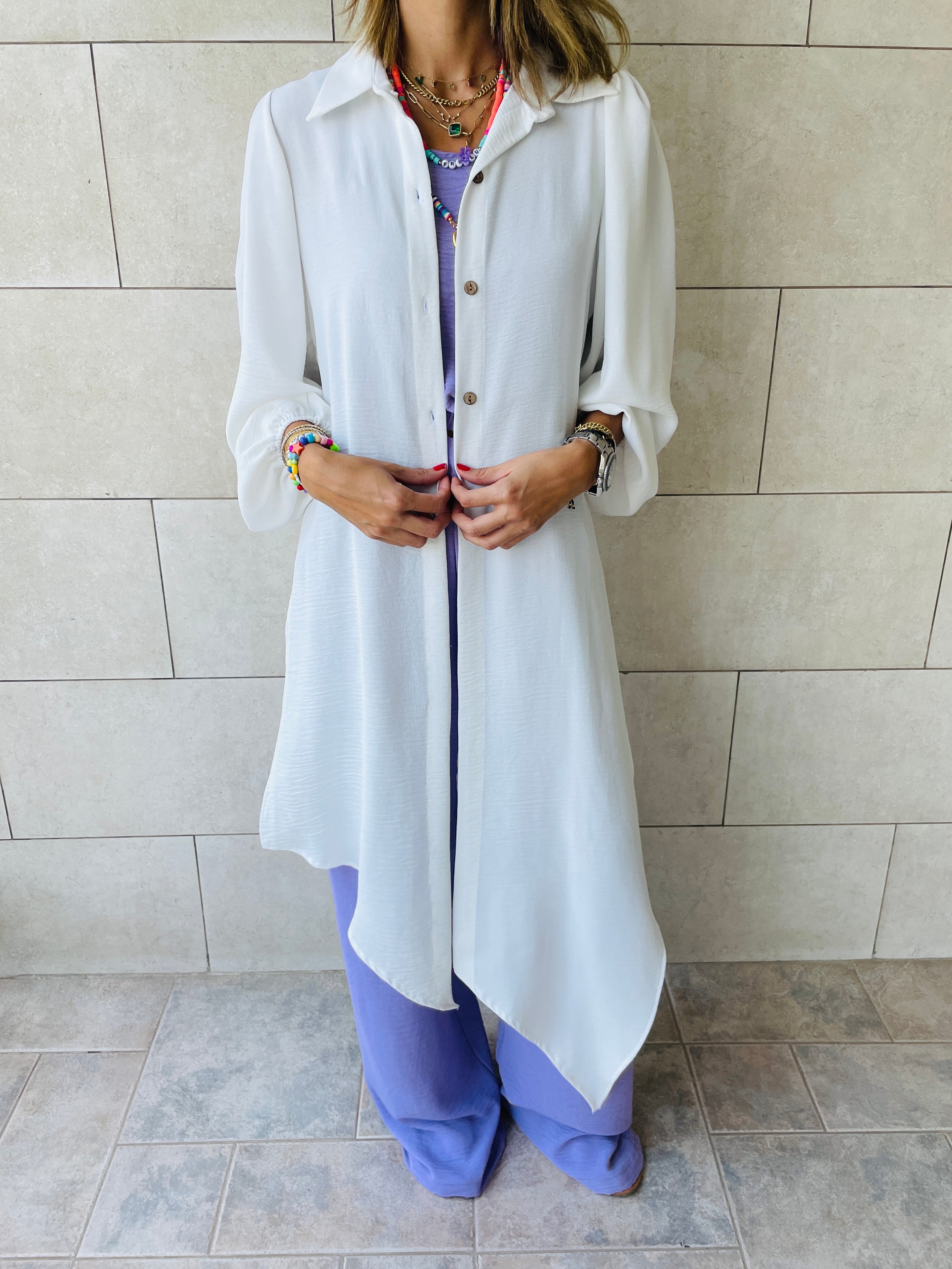 White Asymmetric Throw On Shirt