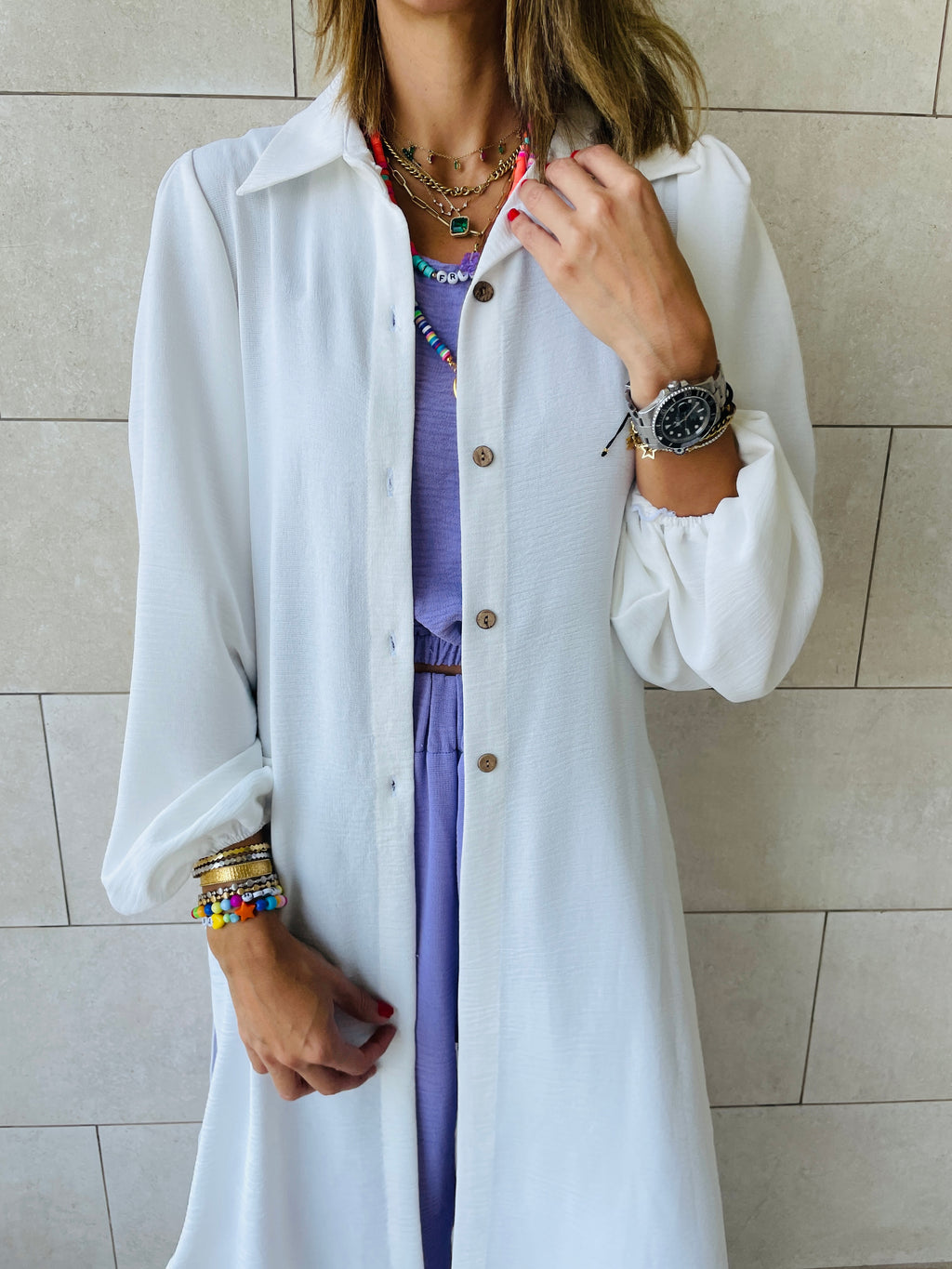 White Asymmetric Throw On Shirt