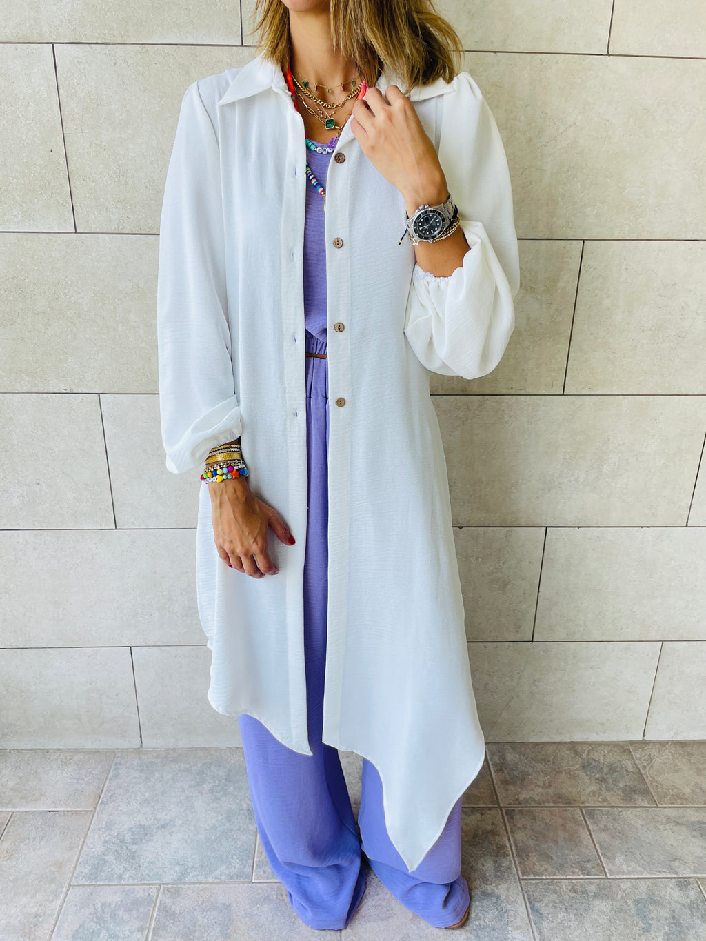 White Asymmetric Throw On Shirt