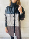 Bronze Colour Block Leather Shirt