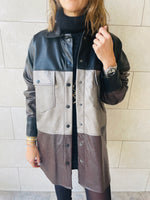 Bronze Colour Block Leather Shirt