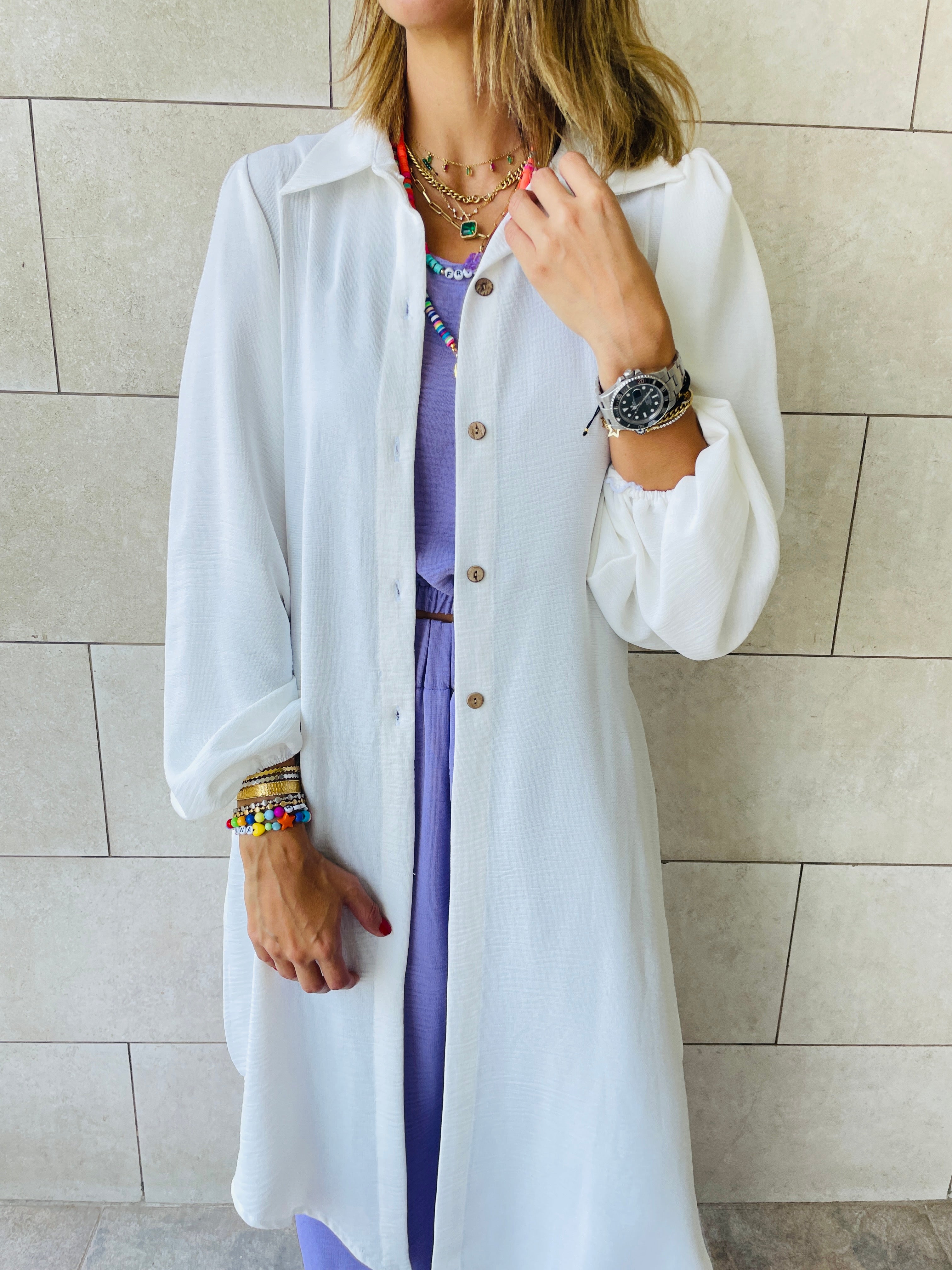 White Asymmetric Throw On Shirt