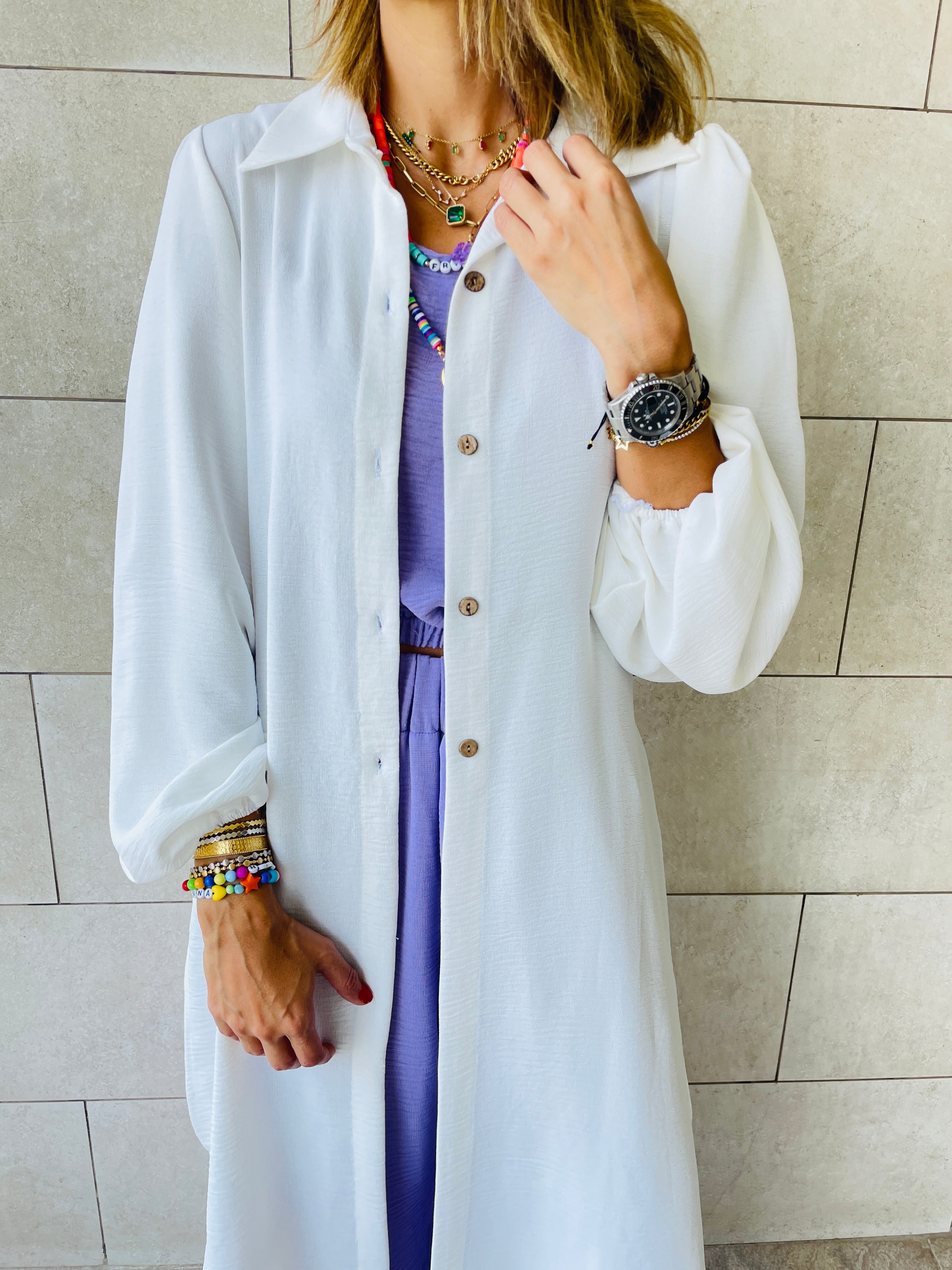 White Asymmetric Throw On Shirt