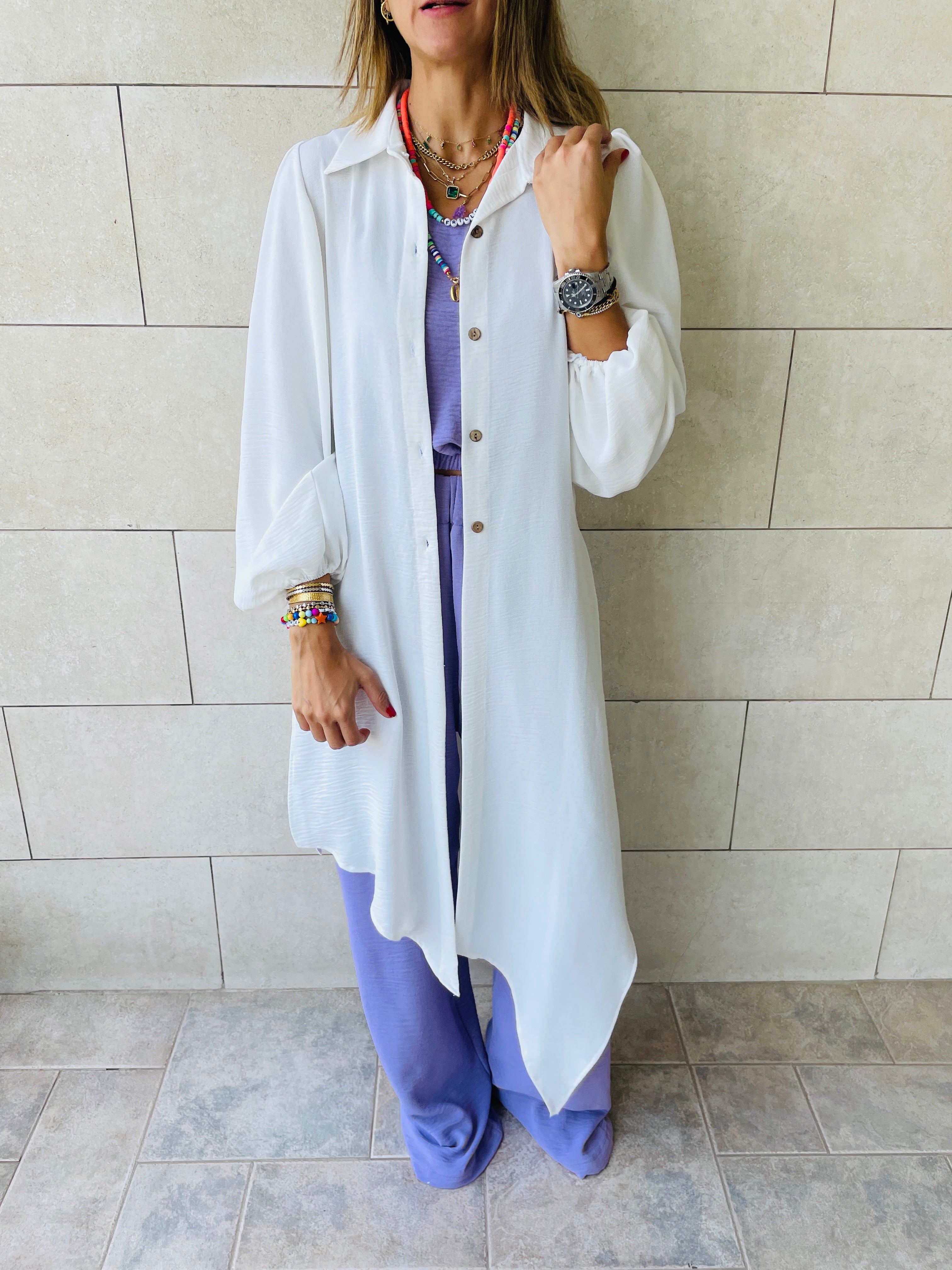 White Asymmetric Throw On Shirt