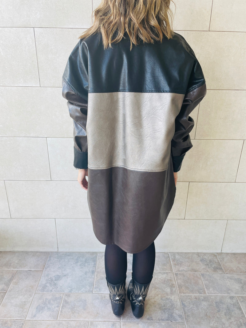 Bronze Colour Block Leather Shirt
