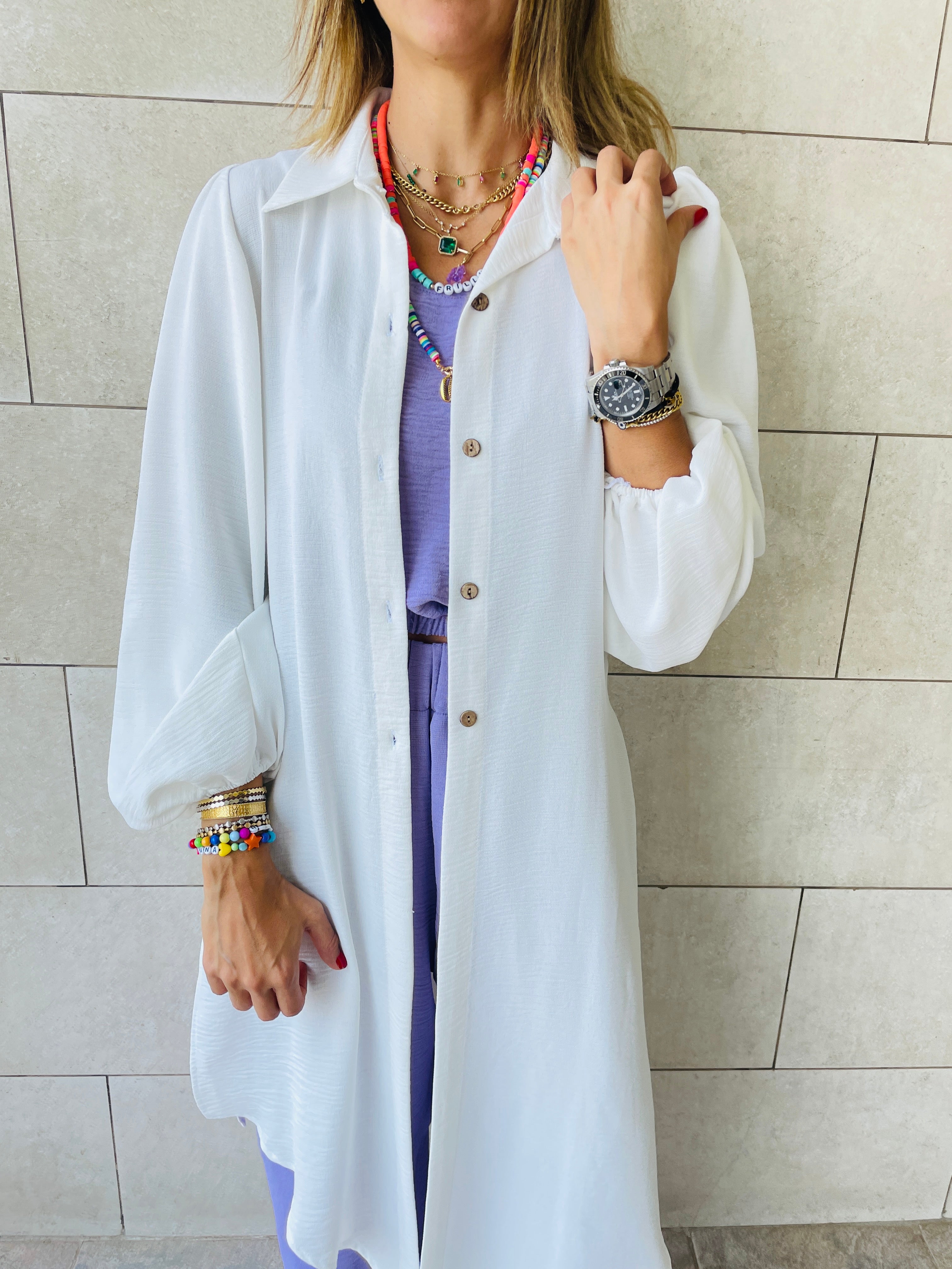 White Asymmetric Throw On Shirt