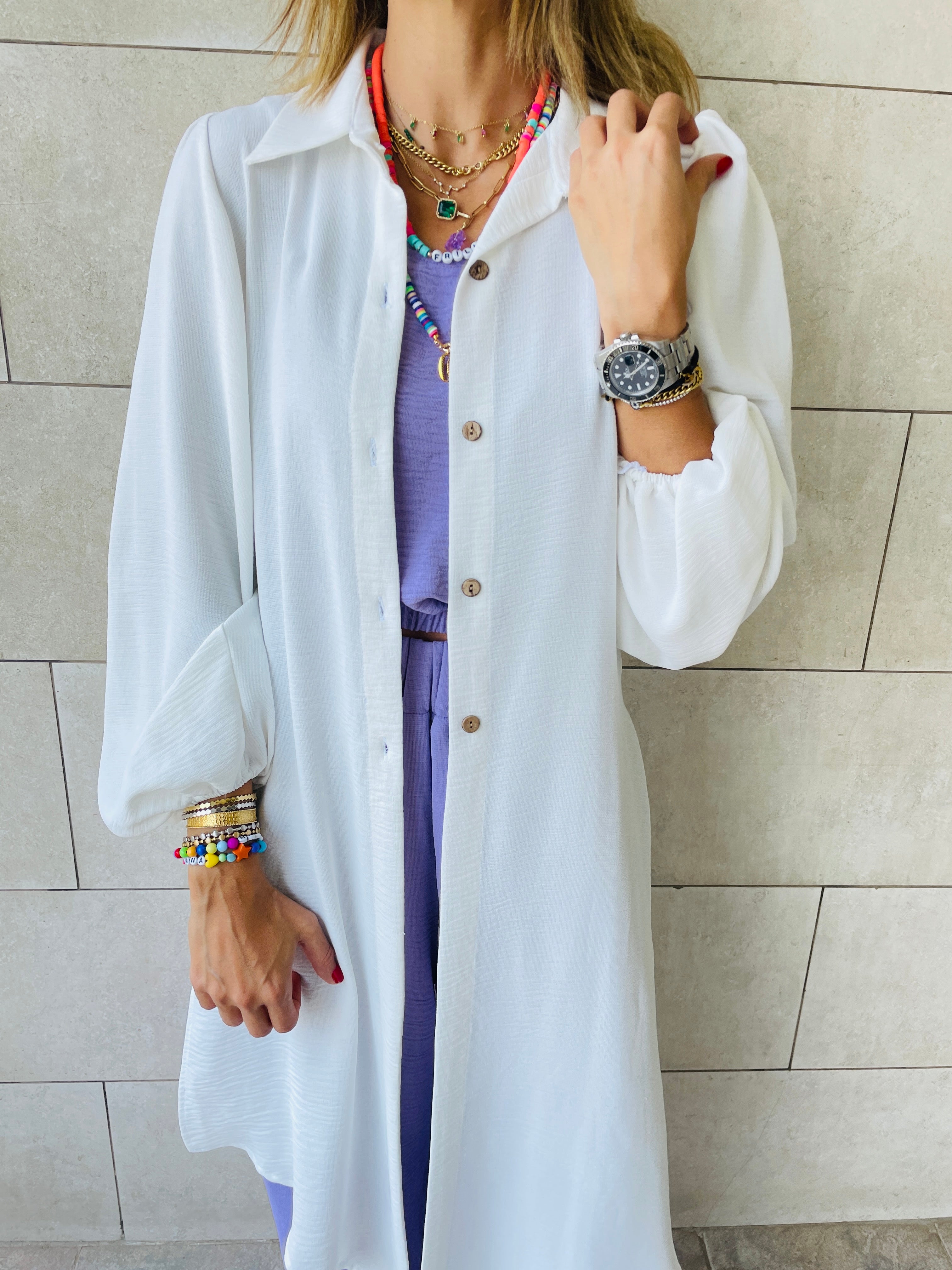 White Asymmetric Throw On Shirt