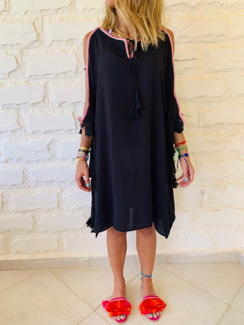 Black Lacey Shoulder Trim Kaftan