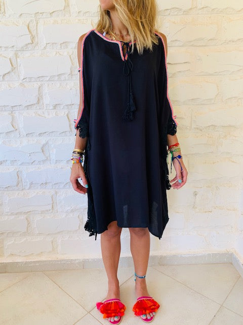 Black Lacey Shoulder Trim Kaftan