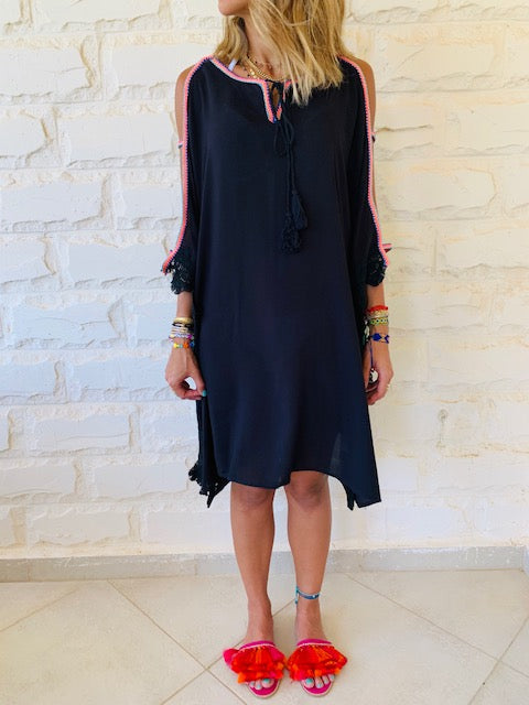 Black Lacey Shoulder Trim Kaftan