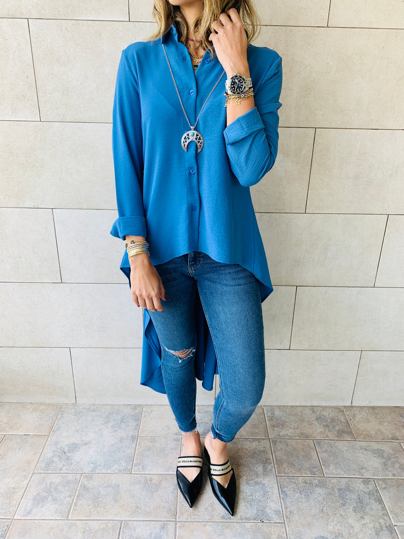 Blue High Low Shirt Frillu