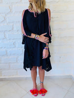 Black Lacey Shoulder Trim Kaftan