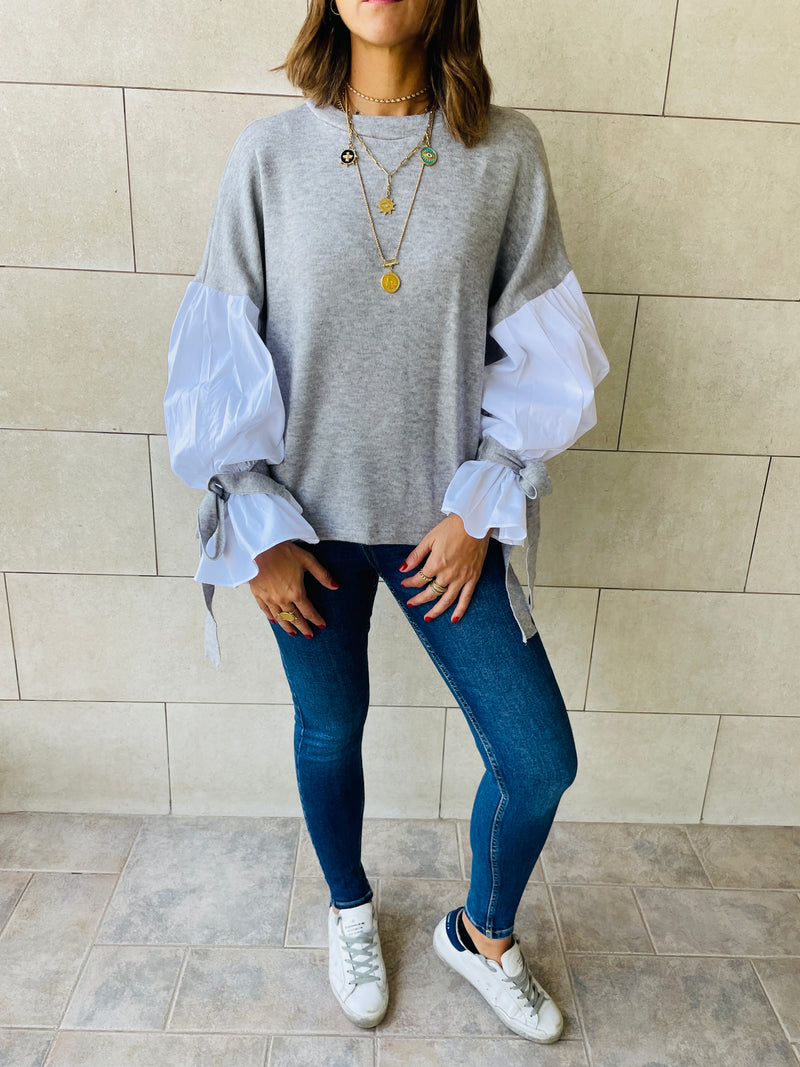 Grey Combined Shirt Sleeve Sweater