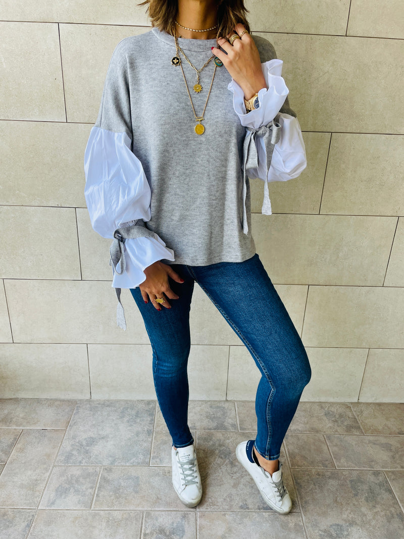 Grey Combined Shirt Sleeve Sweater