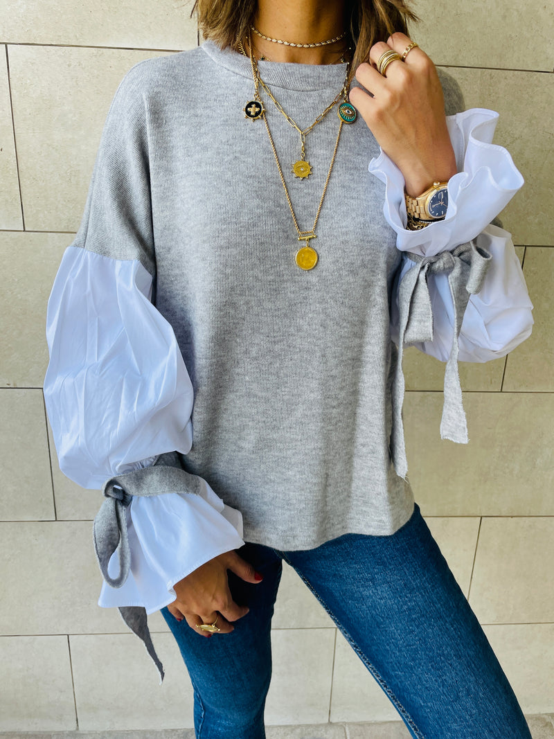 Grey Combined Shirt Sleeve Sweater