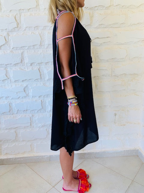Black Lacey Shoulder Trim Kaftan