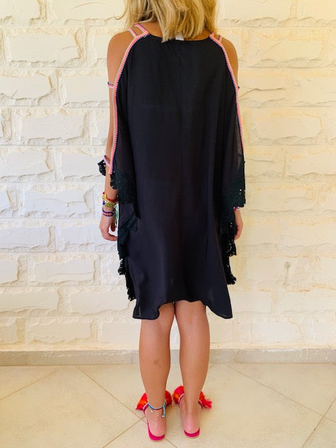 Black Lacey Shoulder Trim Kaftan