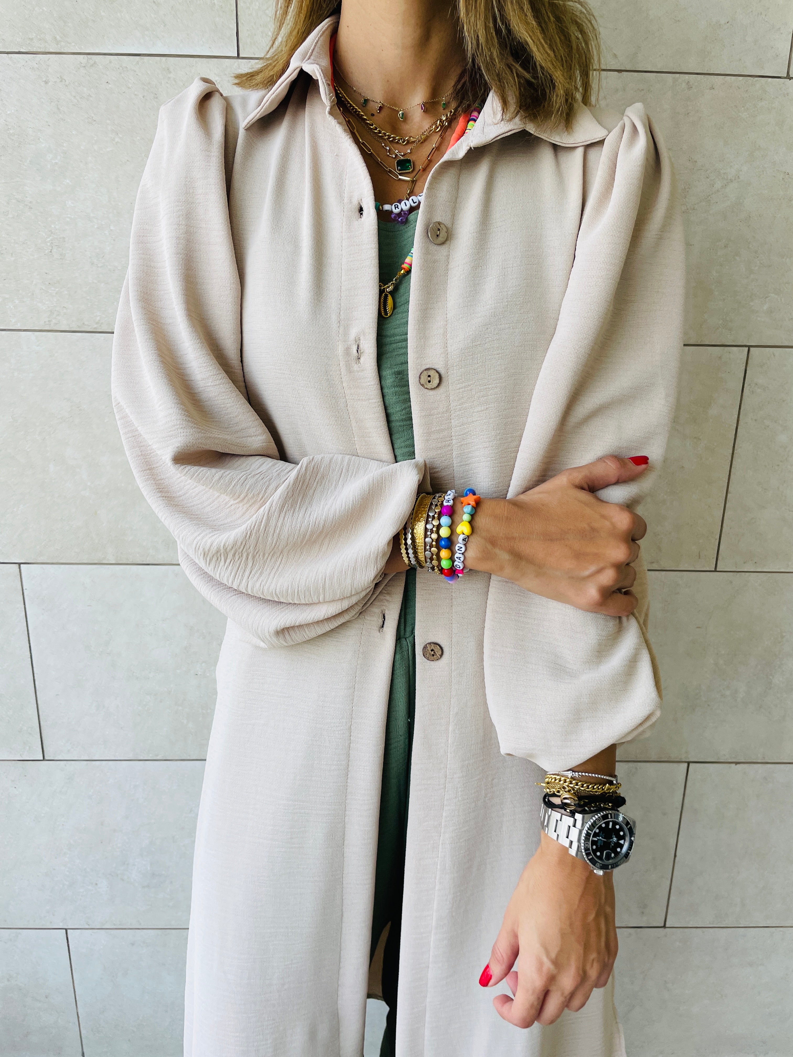 Beige Asymmetric Throw On Shirt