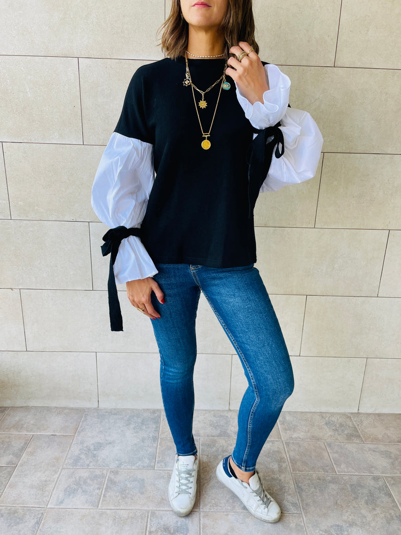 Black Combined Shirt Sleeve Sweater
