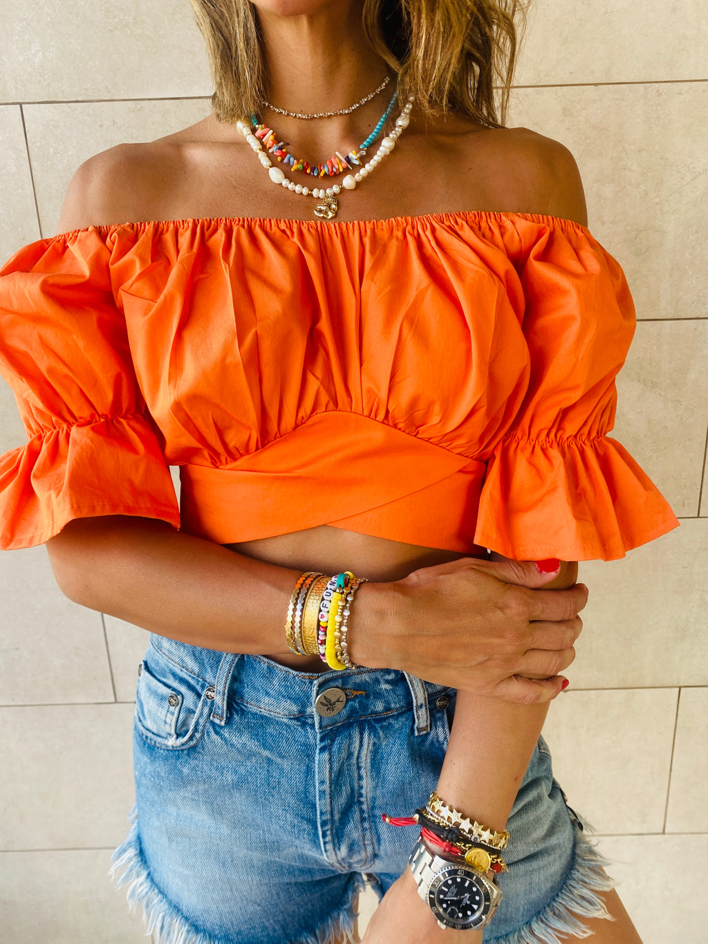 Orange Back Ribbon Top