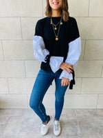 Black Combined Shirt Sleeve Sweater