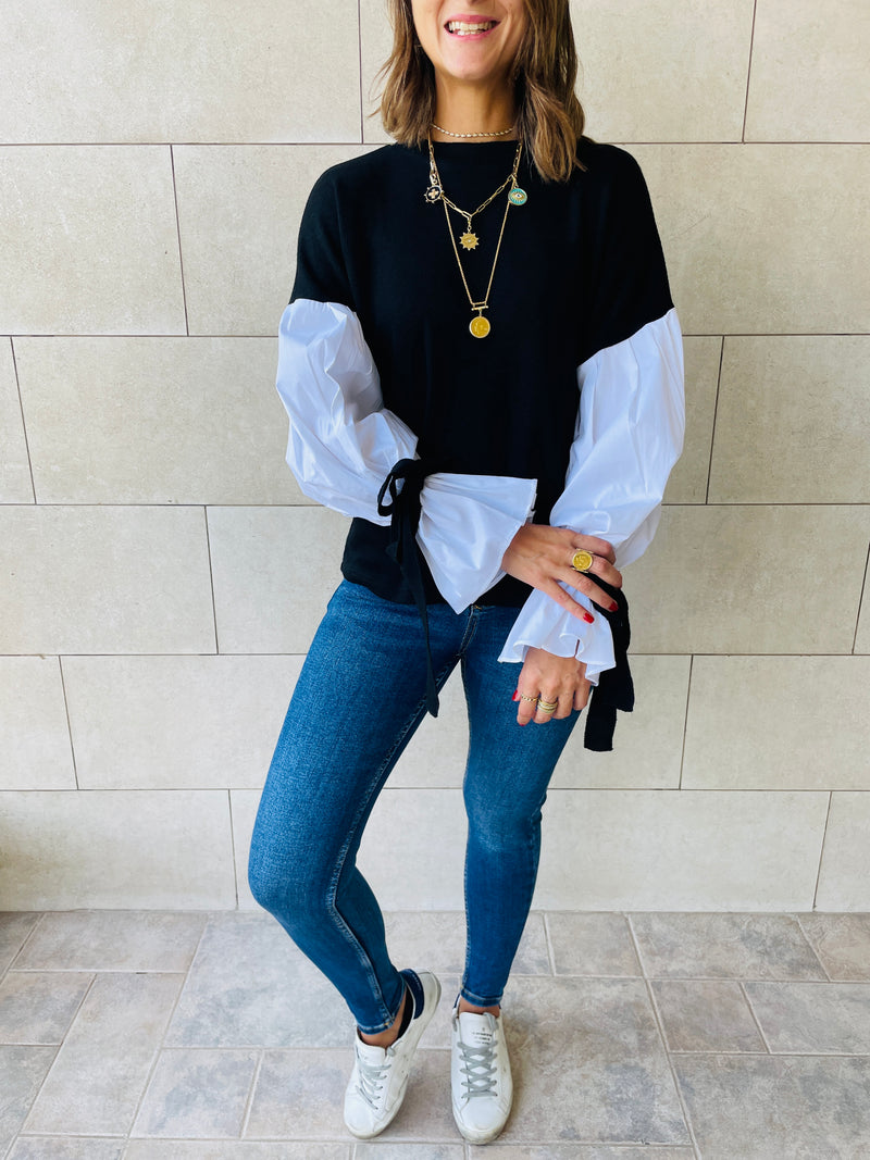 Black Combined Shirt Sleeve Sweater