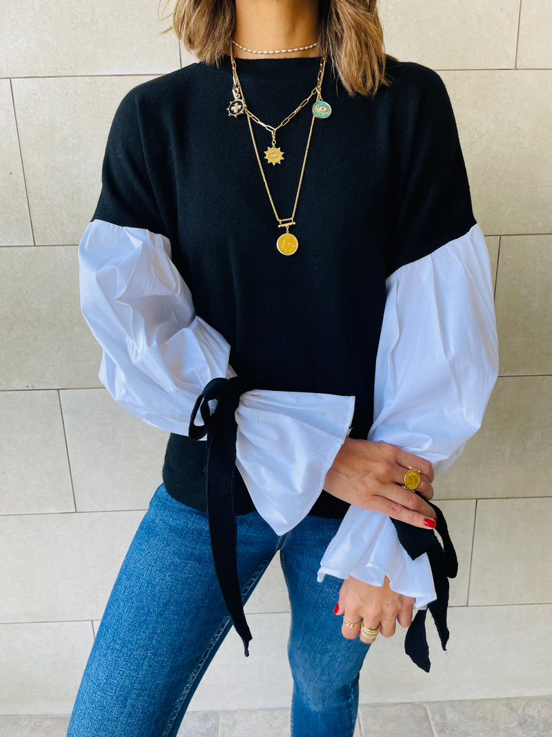 Black Combined Shirt Sleeve Sweater