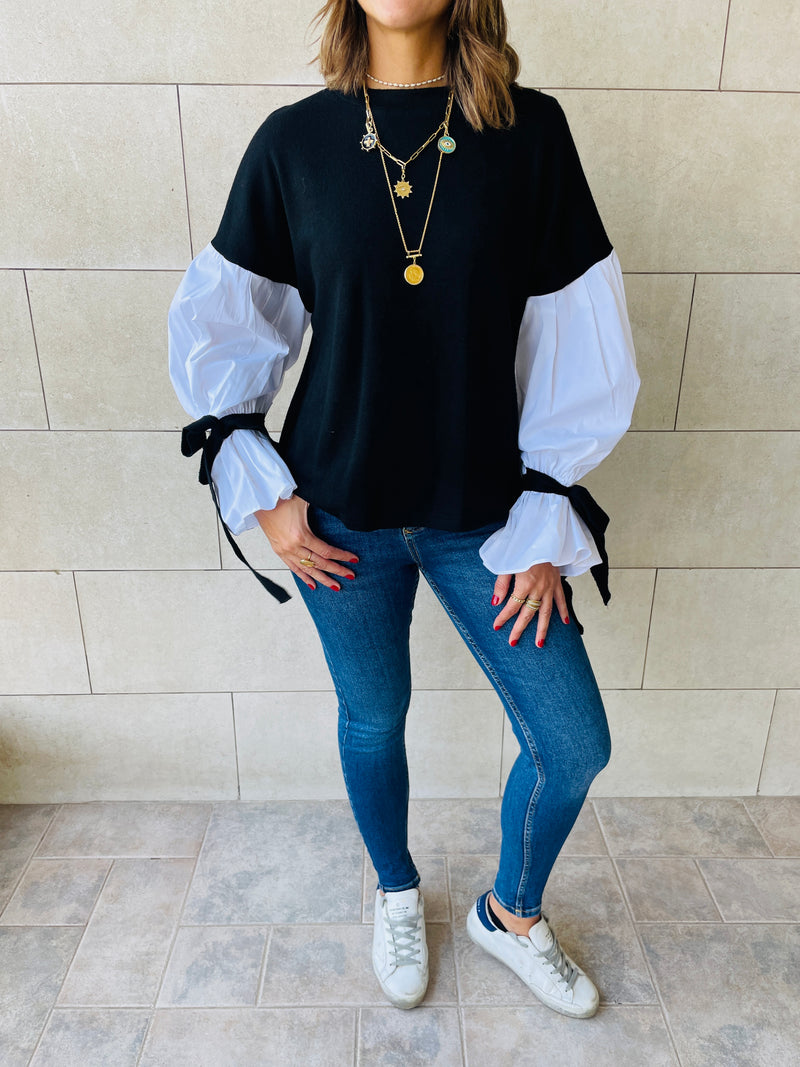 Black Combined Shirt Sleeve Sweater