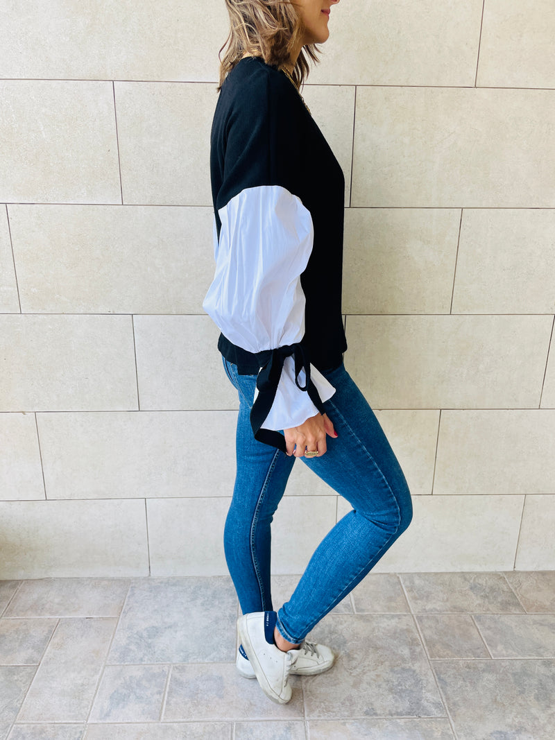 Black Combined Shirt Sleeve Sweater
