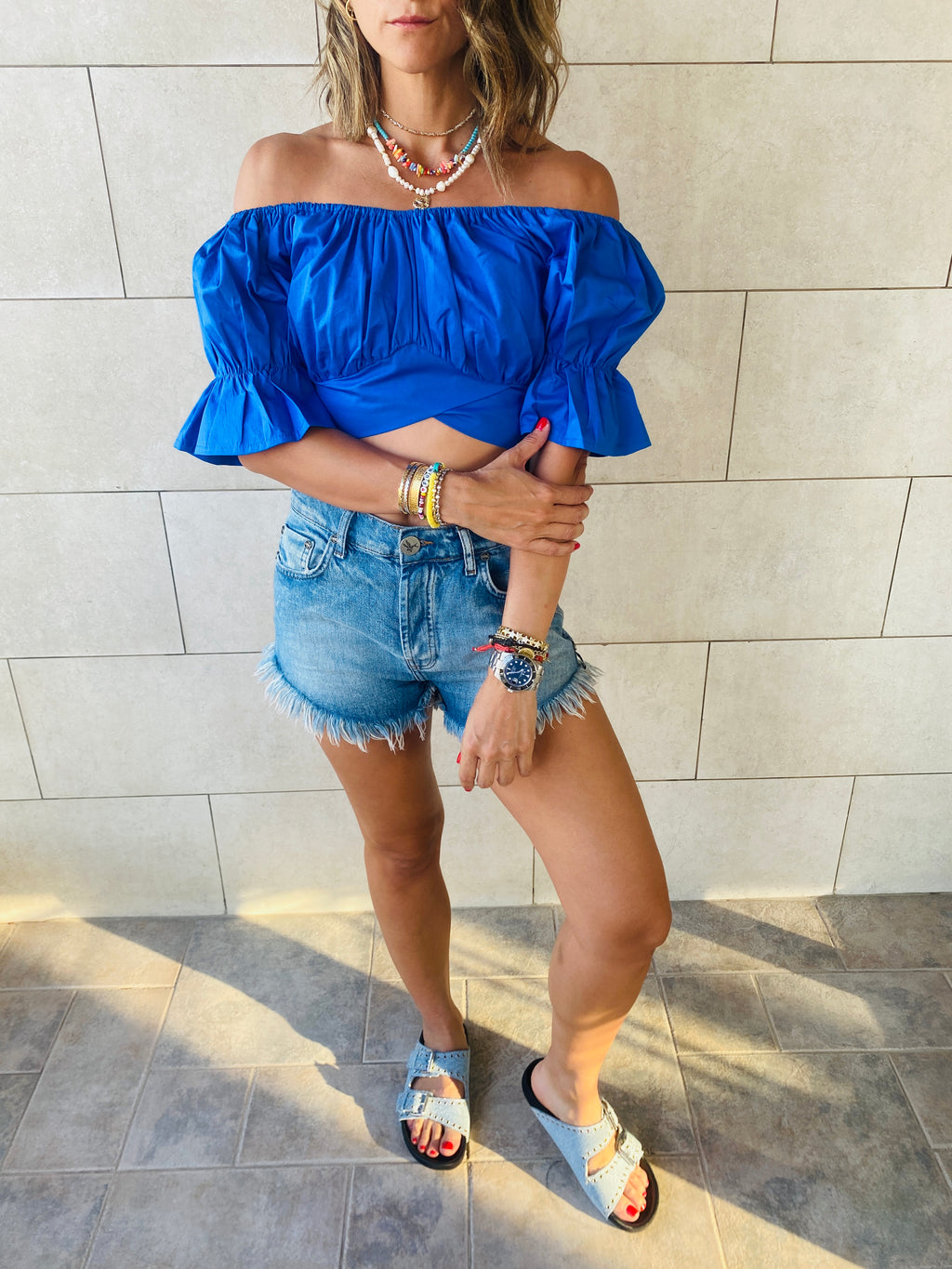 Blue Back Ribbon Top