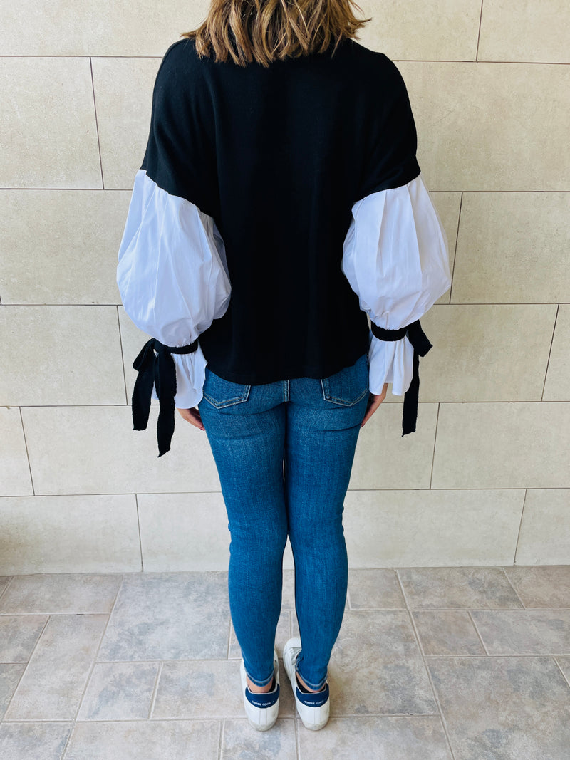 Black Combined Shirt Sleeve Sweater