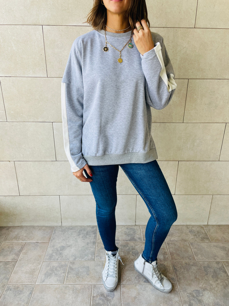 Grey Shoulder Stripe Sweatshirt