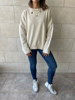 Beige Shoulder Stripe Sweatshirt