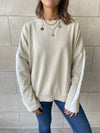 Beige Shoulder Stripe Sweatshirt