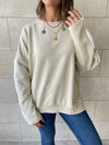 Beige Shoulder Stripe Sweatshirt