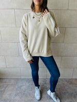 Beige Shoulder Stripe Sweatshirt